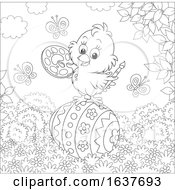 Black And White Spring Chick Painting An Easter Egg