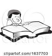 Poster, Art Print Of Cartoon Grayscale Black Boy Reading A Book