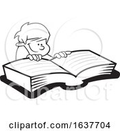 Poster, Art Print Of Cartoon Grayscale Boy Reading A Book
