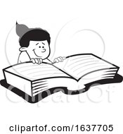 Poster, Art Print Of Cartoon Grayscale Black Girl Reading A Book