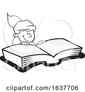 Poster, Art Print Of Cartoon Grayscale Girl Reading A Book