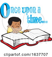 Poster, Art Print Of Cartoon Black Boy Reading A Fairy Tale Book