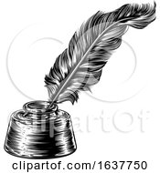 Feather Quill Ink Pen In Inkwell