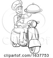 Poster, Art Print Of Delivery Chef Scooter Moped Cartoon Takeout Man