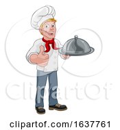 Poster, Art Print Of Chef Holding Plate Platter Cartoon
