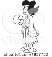 Cartoon Black And White Tough Woman Wearing Boxing Gloves