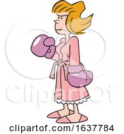 Cartoon Tough White Woman Wearing Boxing Gloves