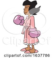 Cartoon Tough Black Woman Wearing Boxing Gloves