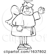 Poster, Art Print Of Cartoon Black And White Male Angel Waving Or Presenting