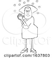 Cartoon Black And White Woman Clasping Her Hands Together Under Love Hearts