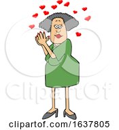 Poster, Art Print Of Cartoon White Woman Clasping Her Hands Together Under Love Hearts