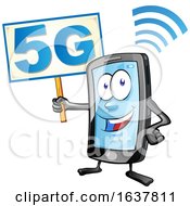 Poster, Art Print Of Cartoon Smart Phone Mascot Holding A 5g Sign