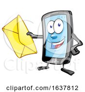 Poster, Art Print Of Cartoon Smart Phone Mascot Holding An Envelope