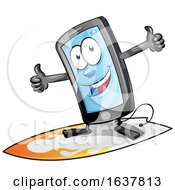 Poster, Art Print Of Cartoon Smart Phone Mascot Surfing