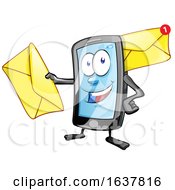 Poster, Art Print Of Cartoon Smart Phone Mascot With Envelopes