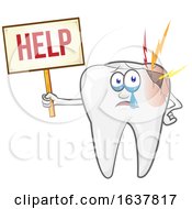 Poster, Art Print Of Broken Tooth Character Holding A Help Sign