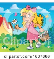 Poster, Art Print Of Girl Picking Flowers