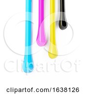 3d Running CMYK Paint Drips On A White Background