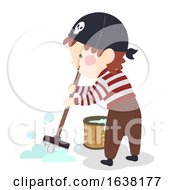 Poster, Art Print Of Kid Boy Pirate Mop Cleaning Illustration