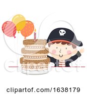 Poster, Art Print Of Kid Boy Pirate Party Cake Balloons Illustration
