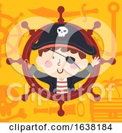 Poster, Art Print Of Kid Boy Pirate Steering Wheel Illustration