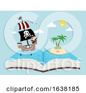 Poster, Art Print Of Kid Boy Pirate Story Ship Open Book Illustration