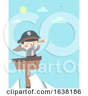 Poster, Art Print Of Kid Boy Pirate Top Ship Telescope Illustration
