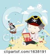 Kid Boy Pirate Book Island Ship Illustration