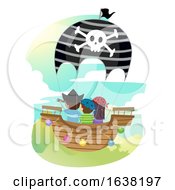 Poster, Art Print Of Stickman Kids Pirates Hot Air Balloon Pirate Ship