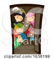 Poster, Art Print Of Stickman Kids Pirates Open Door Ship Illustration