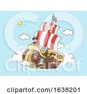 Poster, Art Print Of Stickman Kids Pirates Floating Ship Clouds