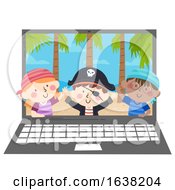Poster, Art Print Of Kids Pirates Wave Island Laptop Illustration