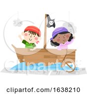 Poster, Art Print Of Kids Pirate Ship Recycle Illustration