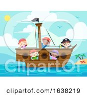 Kids Pirate Ship Wave Sea Illustration