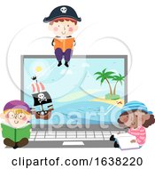 Poster, Art Print Of Kids Pirates Laptop Show Read Books Illustration