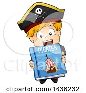 Poster, Art Print Of Kid Boy Hold Pirate Book Illustration