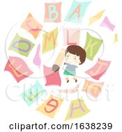 Kid Boy Pencil Flying Papers Alphabet Illustration