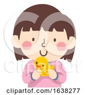 Poster, Art Print Of Kid Girl Holding Rubber Duckie Illustration
