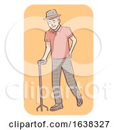 Poster, Art Print Of Senior Man Symptom Limping Cane Illustration