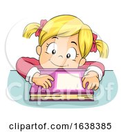 Kid Girl Lean Table Book Illustration
