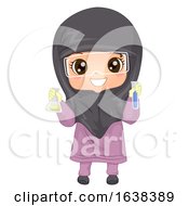 Poster, Art Print Of Kid Girl Muslim Holds Flask Test Tube Illustration