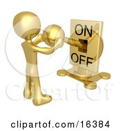 Gold Person Holding A Switch And Turning The Lever On