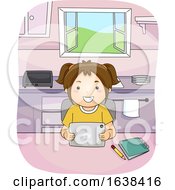 Poster, Art Print Of Kid Girl Tablet Kitchen Study Illustration