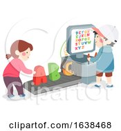 Poster, Art Print Of Kids Scanning Machine Alphabet Illustration