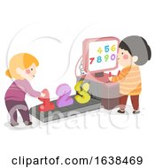 Poster, Art Print Of Kids Scanning Machine Numbers Illustration