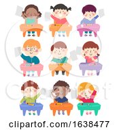 Poster, Art Print Of Kids Class Seats Hold Papers Illustration