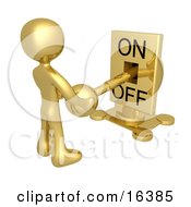 Gold Person Holding A Switch And Turning The Lever Off Clipart Illustration Graphic
