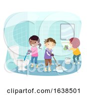 Poster, Art Print Of Stickman Kids Clean Toilet Illustration