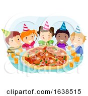 Poster, Art Print Of Stickman Kids Pizza Birthday Party Illustration
