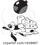 Cartoon Black And White Dog Rolling On His Back And Playing With A Balloon by Johnny Sajem